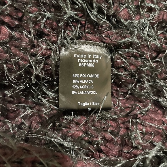 Masnada (Italy) Wool Cardigan Open Front Black/Bordo Size Medium - Picture 6 of 7